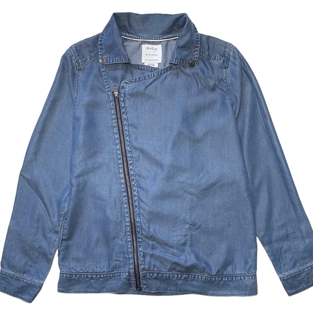 RVCA Womens Small Moto Jacket Rayon Lightweight Blue Full Zip Long Sleeve